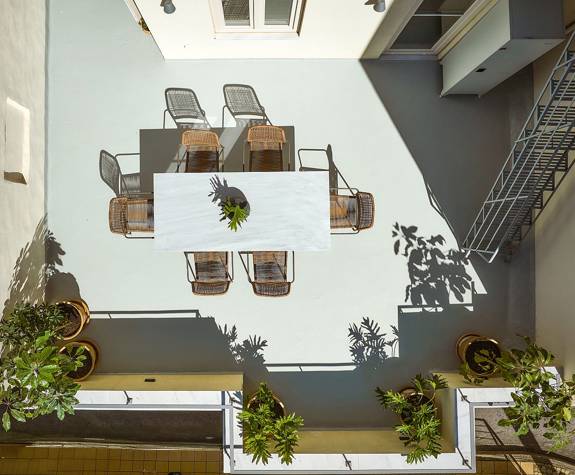 

A top down view of Vava House's terrace